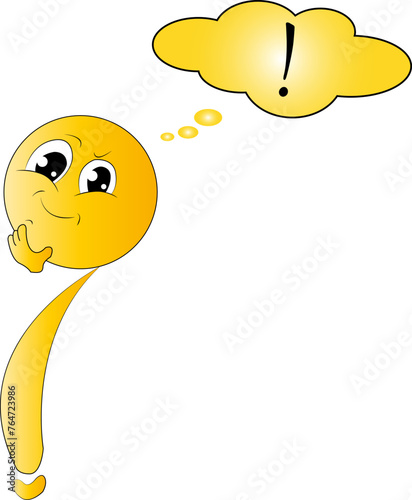 vettoriale di un emoticon pensante a forma di punto interrogativo che pensa a punto esclamativo perché ha trovato la risposta