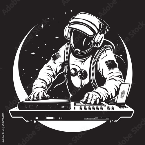Galactic Grooves Vector Logo with Space DJ Astronaut Starlit Serenade Vector Design with DJ Astronaut Illustration
