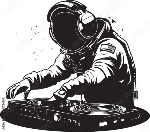 Celestial Spin Vector Icon of DJ Astronaut Crafting Stellar Beats Lunar Melodies Vector Graphics with DJ Astronaut for Moonlit Jams