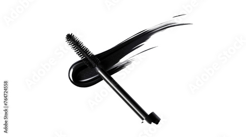 A luxurious mascara wand, coated in jet-black formula, poised to enhance lashes with precision and grace. 