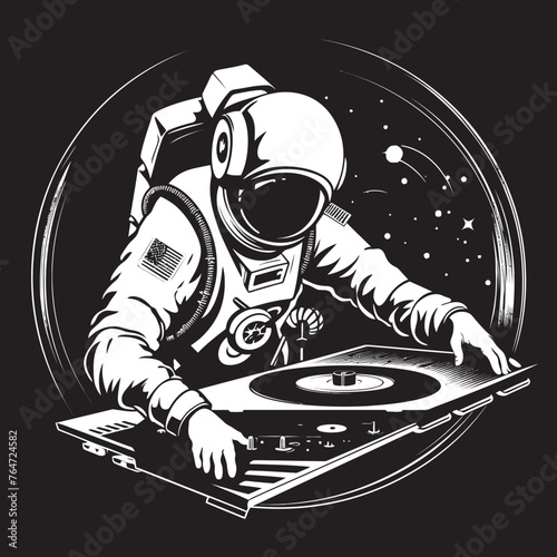 Solar Soundwaves Vector Logo with Space DJ Astronaut Nebula Navigators Vector Design Featuring Astronaut DJ