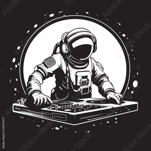 Astro Anthems Vector Logo with Astronaut DJ Celestial Club Vector Design Featuring Space DJ Astronaut