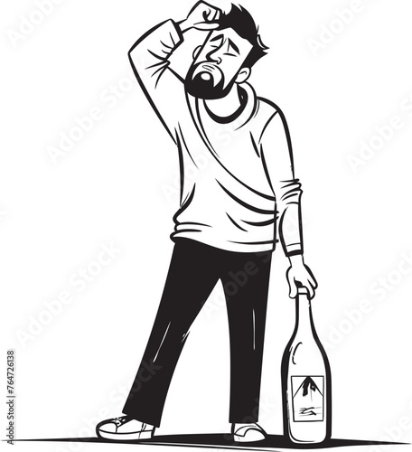 IntoxiHug Vector Design with Mans Affectionate Embrace of Alcohol Icon Drunken Embrace Vector Graphics of a Man Holding His Booze