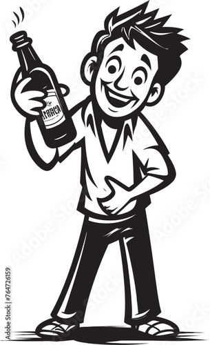 Inebriated Embrace Vector Logo with Drunken Man Wrapped Around Bottle Alcohol Adoration Vector Design with Drunken Mans Love for Bottle Icon