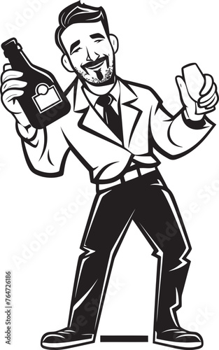 IntoxiGrip Vector Graphics of Man Holding Tight to Booze Drunken Devotion Vector Logo with Mans Affection for Alcohol