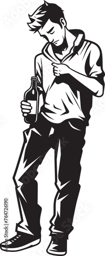 Boozy Affection Vector Logo with Drunken Mans Love for Bottle IntoxiAdmiration Vector Design with Man Admiring Alcohol Icon