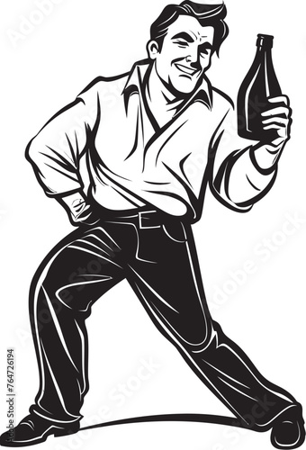 Drunkards Devotion Vector Graphics of Mans Commitment to Booze Boozy Affection Vector Logo with Drunken Mans Love for Bottle