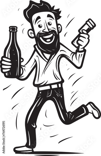 Drunken Devotion Vector Graphics of Mans Dedication to Booze Booze Bliss Vector Logo with Drunken Man in Beverage Heaven