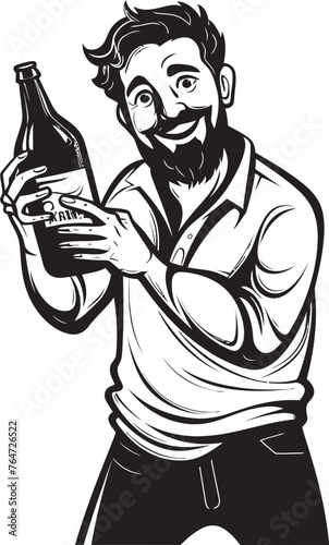 Drunken Devotion Vector Graphics of Mans Dedication to Booze Booze Bliss Vector Logo with Drunken Mans Ecstasy with Bottle