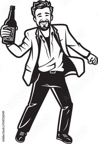 Liquor Love Vector Graphics of Drunken Mans Adoration for Bottle Alcoholic Affection Vector Logo with Drunken Mans Fondness for Booze