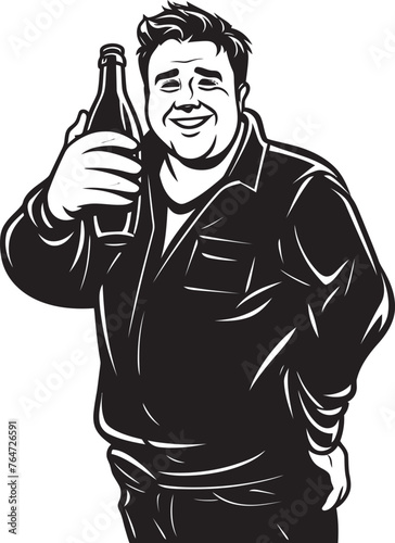 Liquor Love Vector Design with Drunken Mans Adoration for Bottle Alcoholic Affection Vector Graphics of Drunken Mans Fondness for Booze