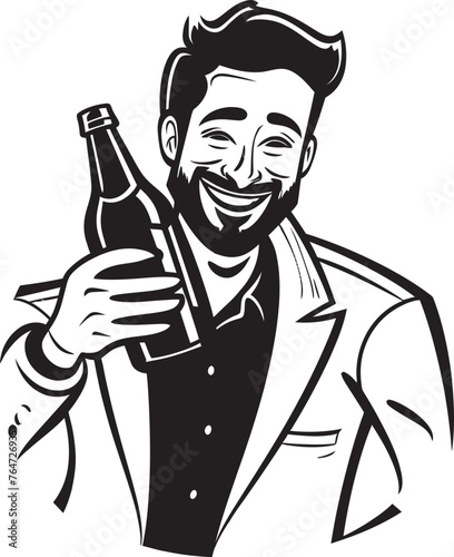 Inebriated Embrace Vector Graphics of a Drunken Man Embracing His Booze Bottle with Affection IntoxiLove Vector Logo with a Drunken Man Expressing Passionate Love for His Alcohol Bottle