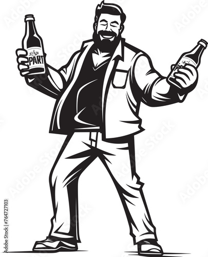 Alcohol Emotion Vector Logo Depicting a Drunken Mans Emotional Connection with His Bottle IntoxiBond Vector Design with Drunken Man Forming a Bond with His Alcohol Bottle Icon