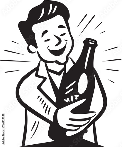 IntoxiHug Vector Design with Mans Affectionate Embrace of Alcohol Icon Drunken Embrace Vector Graphics of a Man Holding His Booze