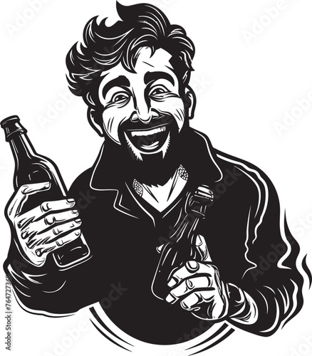 Drunken Embrace Vector Graphics of a Man Holding His Booze Booze Bliss Vector Logo with Drunken Man Embracing His Beverage