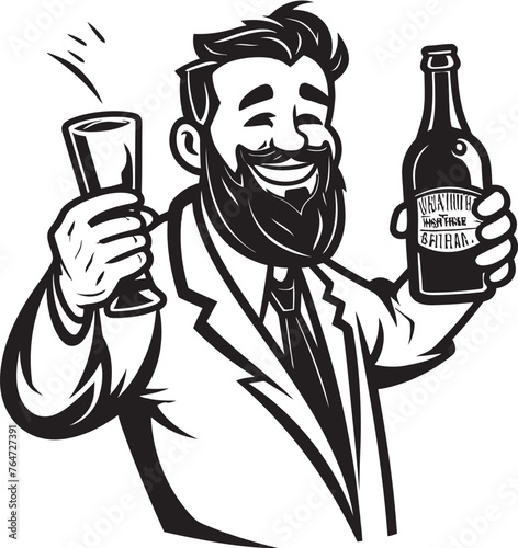 Liquor Lover Drunken Man Vector Graphics with Alcohol Admiration Drunkards Devotion Vector Logo Featuring Mans Love for Booze