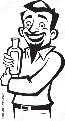 Alcoholic Affection Vector Graphics of Drunken Mans Fondness for Booze IntoxiHug Vector Logo with Drunken Man Clutching to Alcohol
