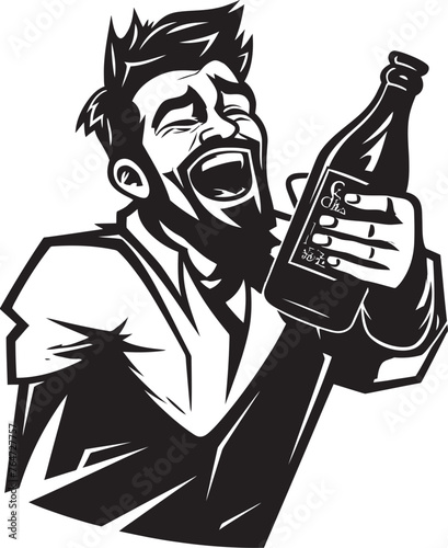 Booze Bliss Vector Design with Drunken Mans Ecstasy with Bottle IntoxiLove Vector Graphics of Drunken Mans Passionate Embrace of Alcohol