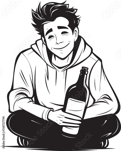 Booze Bliss Vector Design with Drunken Mans Ecstasy with Bottle IntoxiLove Vector Graphics of Drunken Mans Passionate Embrace of Alcohol