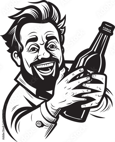 IntoxiFriend Vector Illustration Portraying the Unbreakable Bond Between a Drunken Man and His Trusted Alcohol Bottle Alcoholic Affection Vector Graphic of a Drunken Man Expressing Profound Affection