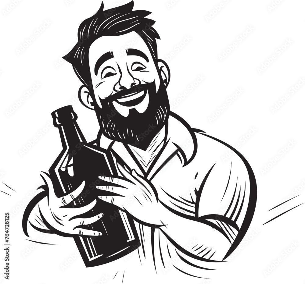 Alcoholic Affection Vector Design Expressing the Deep and Genuine Affection of a Drunken Man for His Precious Booze Bottle Intoxicated Euphoria Vector Illustration Capturing the Blissful and Joyful E