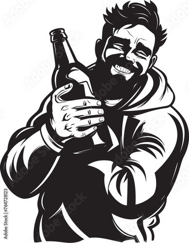 Intoxicated Inspiration Vector Design Inspiring Creative Sparks and Ideas as a Drunken Man Finds Inspiration in His Alcohol Bottle Booze Buddy Vector Illustration Celebrating the Trusted Companion an