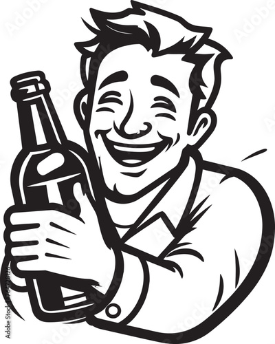 Intoxicated Euphoria Vector Illustration Capturing the Blissful and Joyful Euphoria Experienced by a Drunken Man in the Embrace of His Alcohol Bottle Booze Bliss Vector Graphic Showcasing the Pure Bl