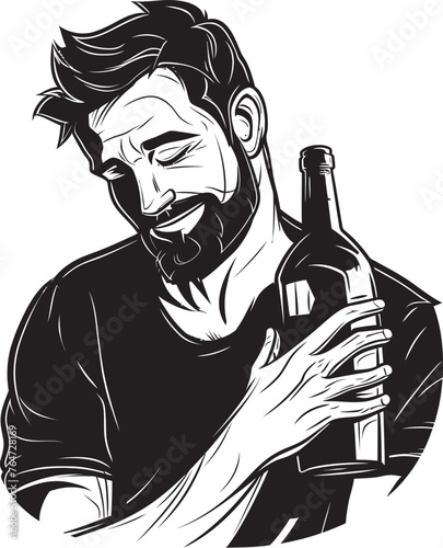 Sloshed Serenity Vector Illustration Exuding a Sense of Serenity and Peace as a Drunken Man Clutches His Comforting Alcohol Bottle Intoxicated Inspiration Vector Graphic Inspiring Creative Sparks and