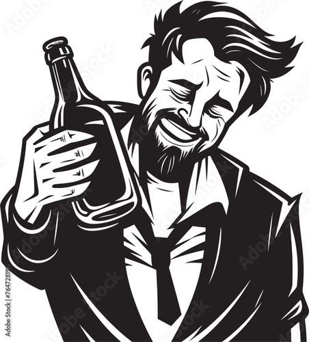 IntoxiFriend Vector Illustration Portraying the Unbreakable Friendship and Mutual Understanding Between a Drunken Man and His Trusted Alcohol Bottle Alcoholic Affection Vector Graphic Expressing the 