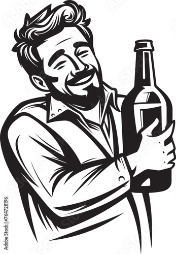 Alcoholic Affection Vector Graphic Expressing the Deep and Genuine Affection of a Drunken Man for His Precious Booze Bottle Intoxicated Euphoria Vector Logo Capturing the Blissful and Joyful Euphoria