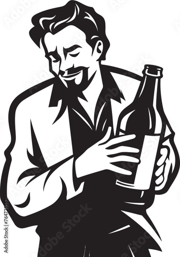Drunkards Devotion Mans Commitment to Booze in Vector Graphics Boozy Affection Vector Logo with Drunken Mans Love for Bottle