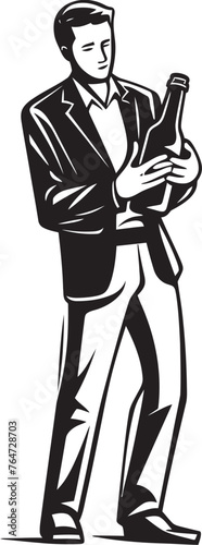 Liquor Love Vector Design Showcasing a Drunken Mans Profound Love for His Alcohol Bottle Icon Drunken Devotion Vector Graphics of a Man Displaying Devotion to His Beloved Liquor Bottle