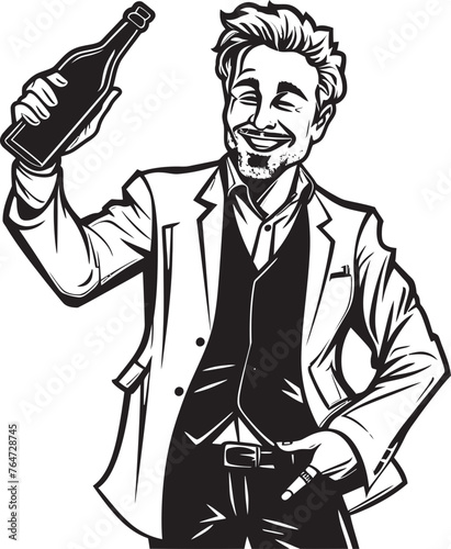 Alcohol Affection Vector Graphics Depicting a Drunken Mans Affection for His Beloved Bottle IntoxiWarmth Vector Logo of a Drunken Man Finding Warmth in the Arms of His Alcohol Bottle