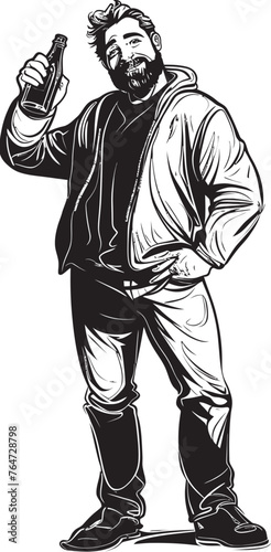 Tipsy Tenderness Vector Graphics of a Drunken Man Lovingly Clutching a Liquor Bottle Alcohol Embrace Vector Logo with a Drunken Man Lost in Embrace with a Booze Bottle