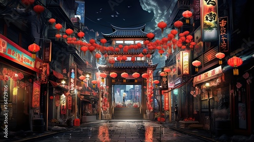 digitally rendered scene of a decorated entrance to Nagasaki's Chinatown, ideal for cultural themes or as inspiration for digital art projects.