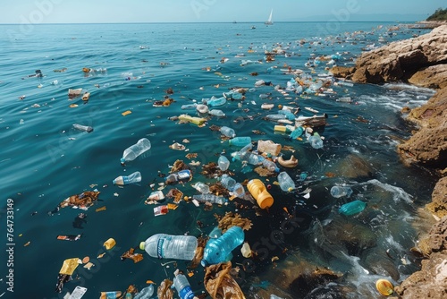 Plastic pollution from waste single use plastic professional photography