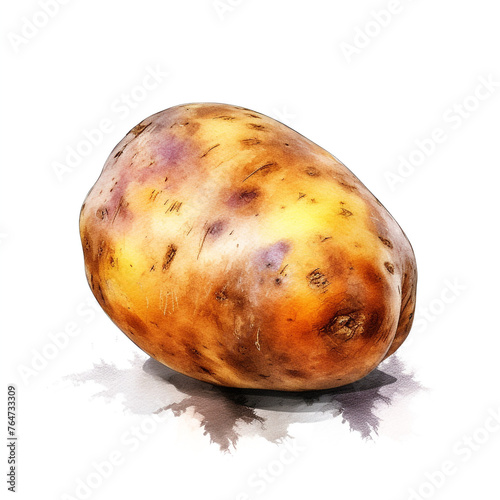 image of a potato with an artistic watercolour style, isolated white background, natural and appetising colours сreated with Generative Ai photo