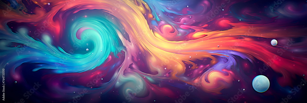 Obraz premium fantastic celestial scene with rotating galaxies and cosmic patterns.