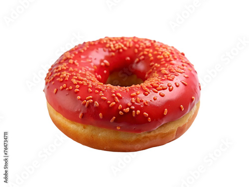 Red glazed donut. isolated on transparent background.