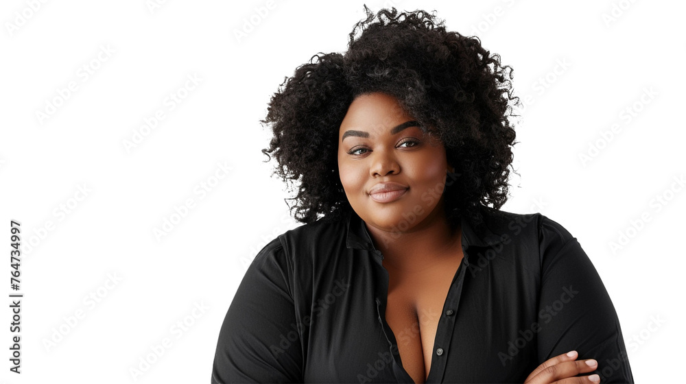 A radiant plus-size woman, her natural beauty and charm shining through, captured in stunning high definition against a transparent white background A radiant plus-size woman, her natural beauty and charm shining through, captured in stunning high definition against a transparent white background