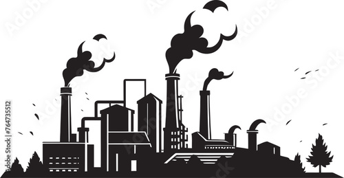 Smokestack Pollutants Vector Logo and Design Elements Highlighting Air Pollution Pollution Plumes Vector Icons and Graphics Depicting Factory Emissions