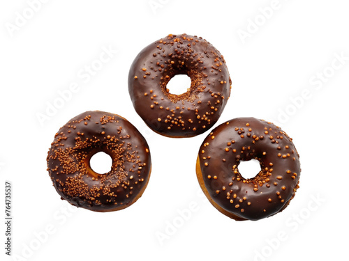 Delicious chocolate glazed donut with sprinkled. isolated on transparent background.