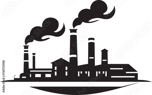Polluted Landscape Vector Logo and Graphic Design Depicting Factory Air Pollution Factory Fumes Vector Icons and Graphics Illustrating Factory Air Pollution