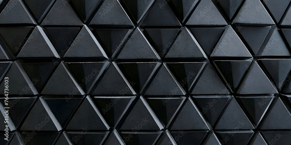 Abstract surface background of black triangles, dark polygonal pattern.