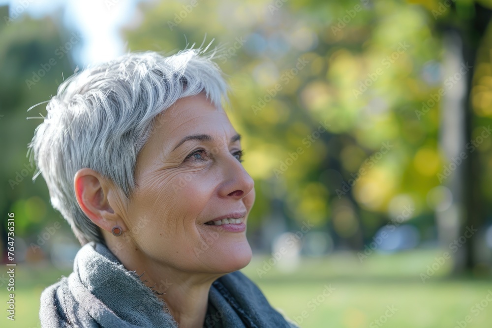 Radiant Joy: A Serene Senior Woman's Blissful Smile in Nature. Generative AI Radiant Joy: A Serene Senior Woman's Blissful Smile in Nature. Generative AI