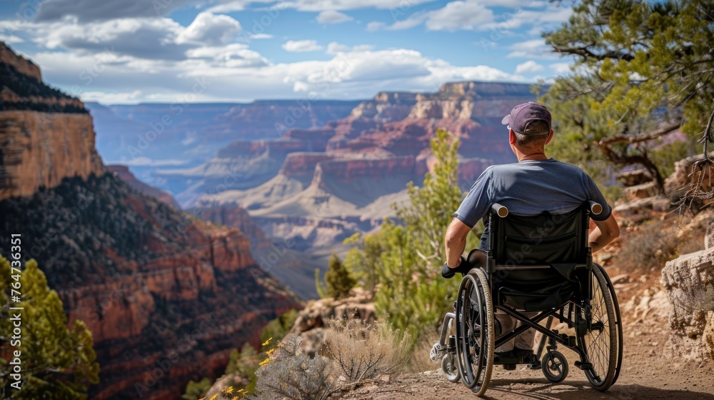 Inspirational View: Wheelchair Traveler Embraces Mountain Serenity - Generative AI
