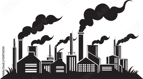 Industrial Blight Vector Logo Design Embodying Air Pollution Polluted Skyline Vector Graphics and Icon Set Displaying Factory Pollution