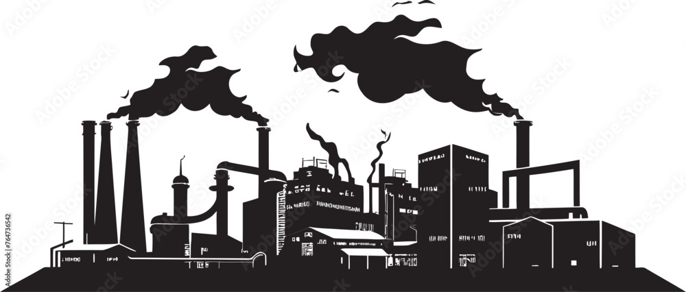 Pollution Plumes Vector Logo and Design Reflecting Industrial Emissions Emission Epidemic Vector Graphics and Icon Set Displaying Factory Pollution