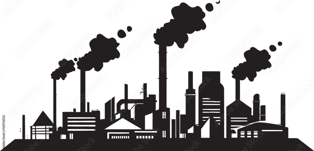 Obraz premium Emission Epidemic Vector Graphics and Icon Set Displaying Factory Pollution Urban Smogscape Vector Logo and Design Elements Embodying Air Pollution