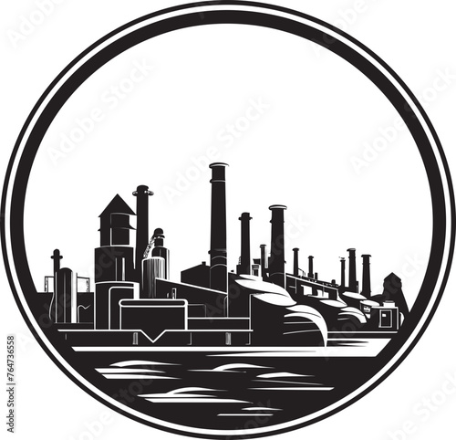 Industrial Decay Vector Graphics and Icon Set Depicting Air Pollution Factory Fallout Vector Logo and Design Elements Reflecting Industrial Pollution